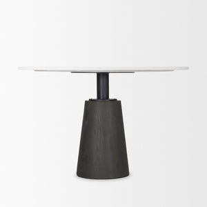Mercana Maxwell Dining Table - Elegant Round White Marble Top with Sleek Black Pedestal Base for Modern Homes 70781-AB