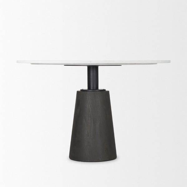 Mercana Maxwell Dining Table - Elegant Round White Marble Top with Sleek Black Pedestal Base for Modern Homes 70781-AB