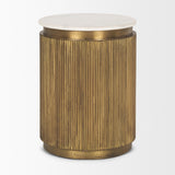 Satima White Marble with Gold Metal Round Fluted Accent Table 70777 Mercana