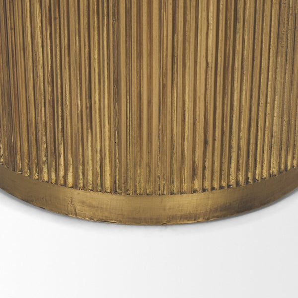 Mercana Satima Elegant Round Accent Table with Antiqued Gold Fluted Base and White Marble Top for Any Space White Marble | Gold Metal 70777