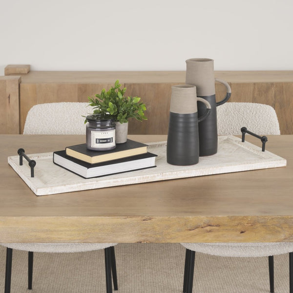 Mercana Alfred Rectangular Herringbone Tray - Rustic Charm with Metal Handles for Stylish Serving & Décor 67036