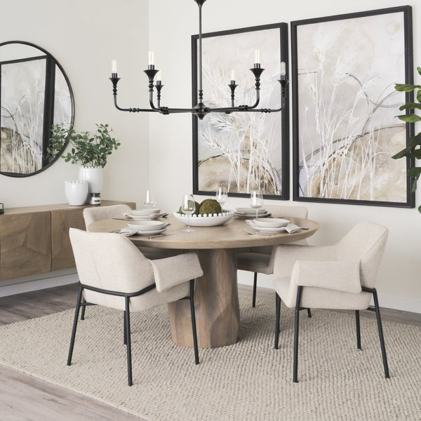 Mercana Brently Dining Chair - Modern Comfort with Stylish Design for a Sophisticated Dining Space Oatmeal Fabric | Black Metal 70248