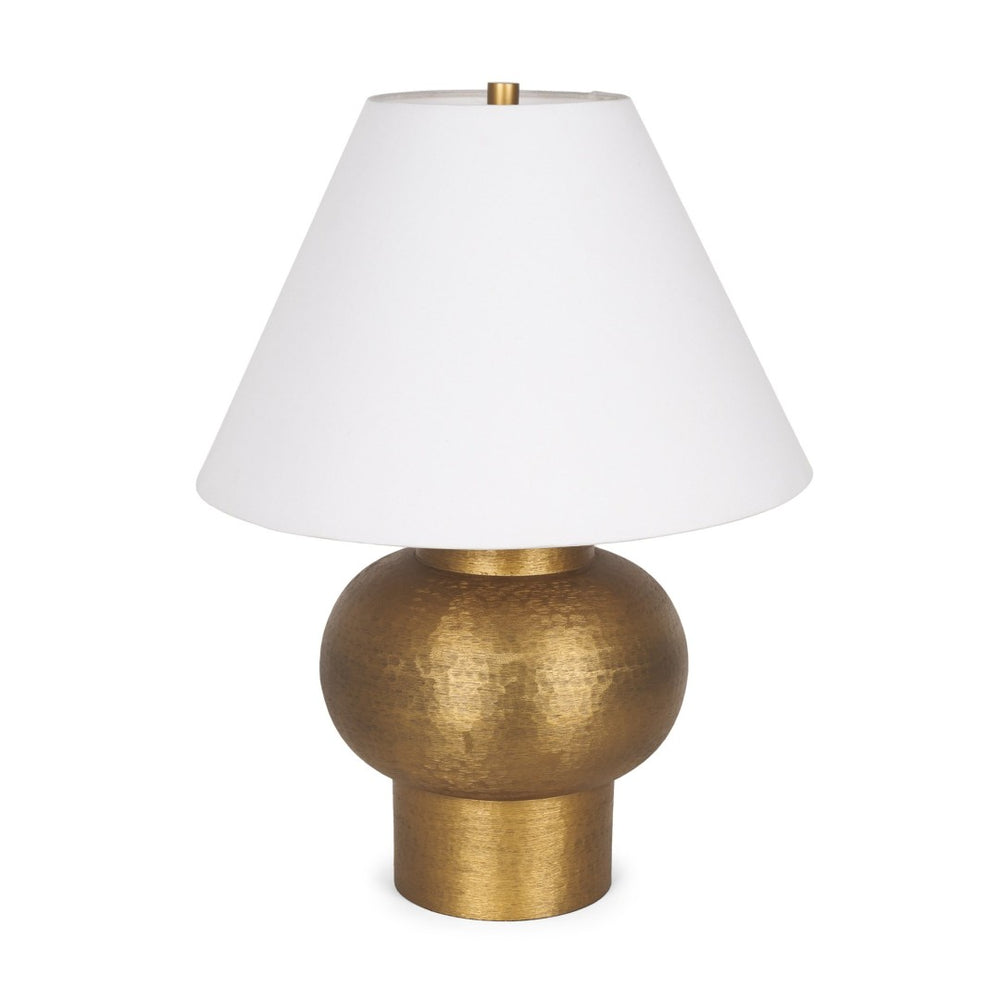 Mercana Salaah Elegant Antique Gold Table Lamp with Cream Shade - Artisanal Texture & Ambient Lighting Gold Metal | Cream Shade 70747