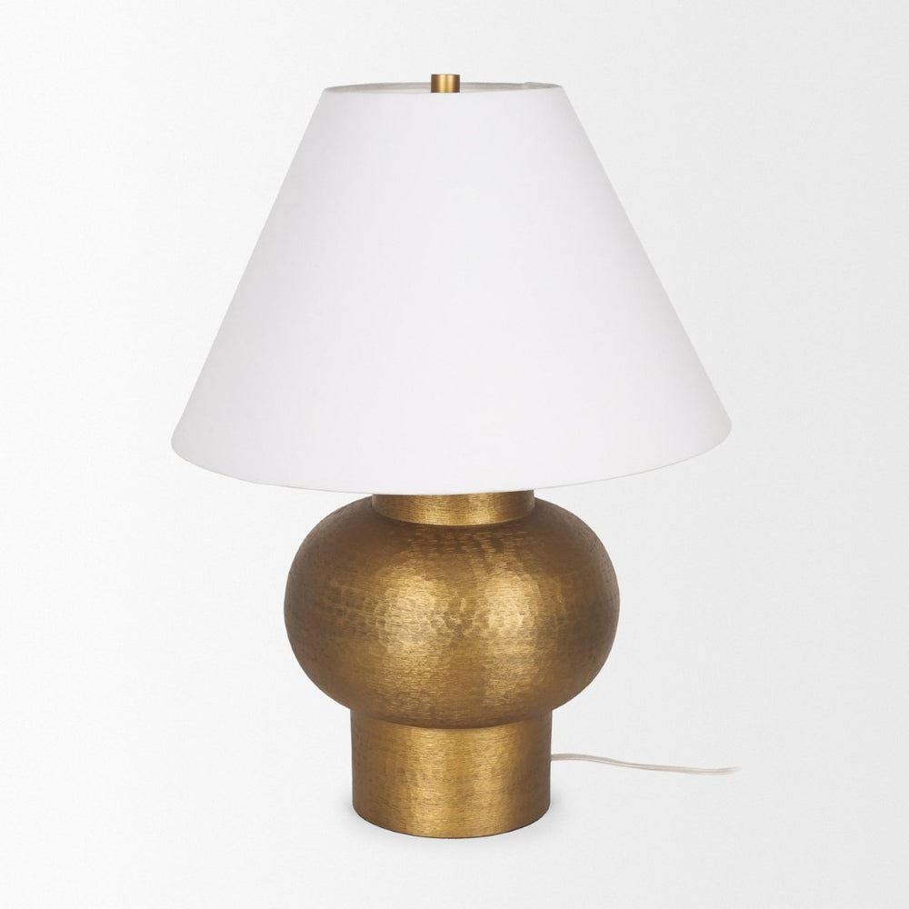 Mercana Salaah Elegant Antique Gold Table Lamp with Cream Shade - Artisanal Texture & Ambient Lighting Gold Metal | Cream Shade 70747