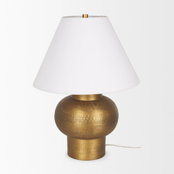 Mercana Salaah Elegant Antique Gold Table Lamp with Cream Shade - Artisanal Texture & Ambient Lighting Gold Metal | Cream Shade 70747