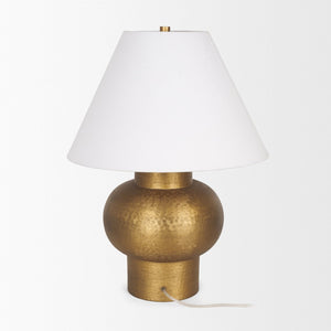 Mercana Salaah Elegant Antique Gold Table Lamp with Cream Shade - Artisanal Texture & Ambient Lighting Gold Metal | Cream Shade 70747