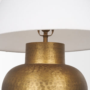 Mercana Salaah Elegant Antique Gold Table Lamp with Cream Shade - Artisanal Texture & Ambient Lighting Gold Metal | Cream Shade 70747