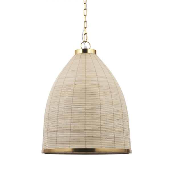 Mercana Saliha Pendant Light – Handwoven Natural Shade with Brass Wire Cage for Modern Rustic Ambiance 70752