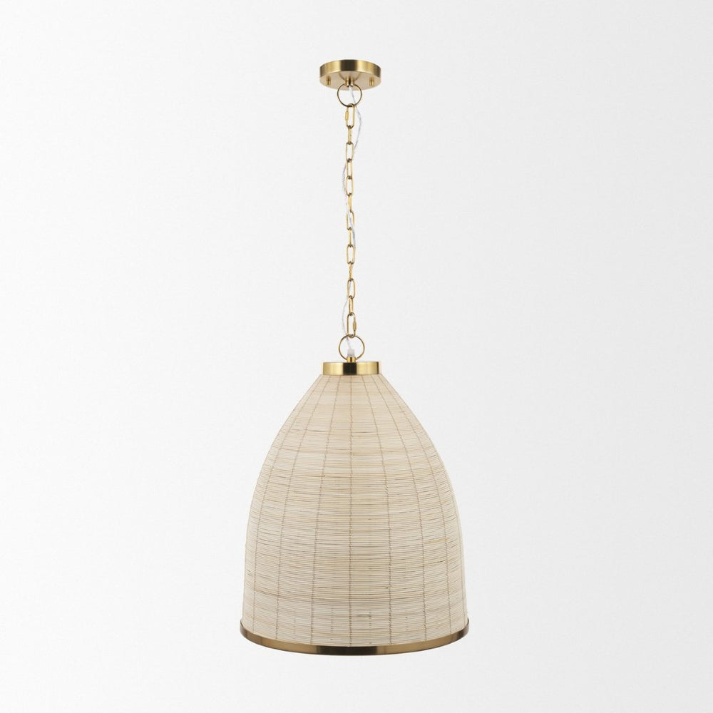 Mercana Saliha Pendant Light – Handwoven Natural Shade with Brass Wire Cage for Modern Rustic Ambiance 70752