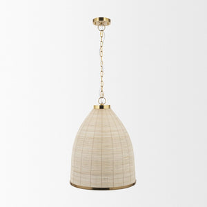 Mercana Saliha Pendant Light – Handwoven Natural Shade with Brass Wire Cage for Modern Rustic Ambiance 70752