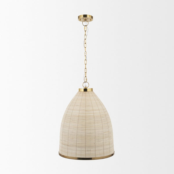 Mercana Saliha Pendant Light – Handwoven Natural Shade with Brass Wire Cage for Modern Rustic Ambiance 70752
