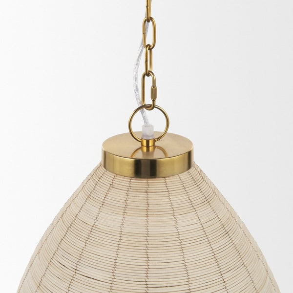 Mercana Saliha Pendant Light – Handwoven Natural Shade with Brass Wire Cage for Modern Rustic Ambiance 70752