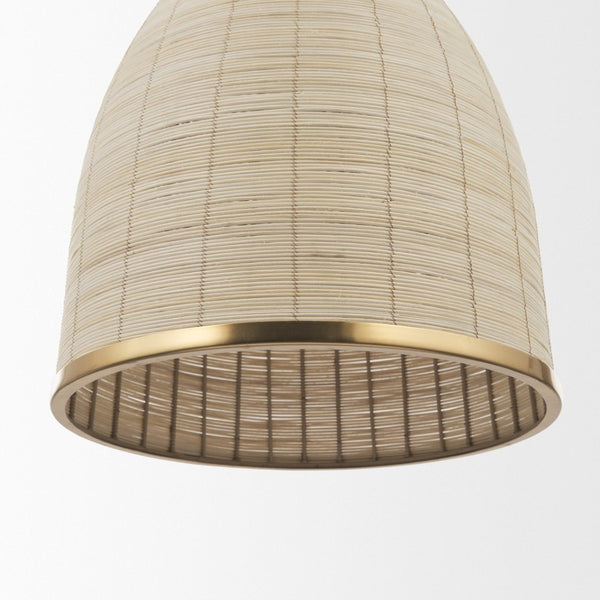 Mercana Saliha Pendant Light – Handwoven Natural Shade with Brass Wire Cage for Modern Rustic Ambiance 70752