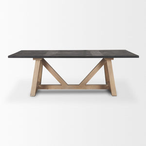 Mercana Rialto Elegant Two-Tone Solid Wood Dining Table for Modern and Traditional Spaces, 6-8 Seats 96" Black-Brown Wood Top | Lt Brown Wood Base 70558-AB