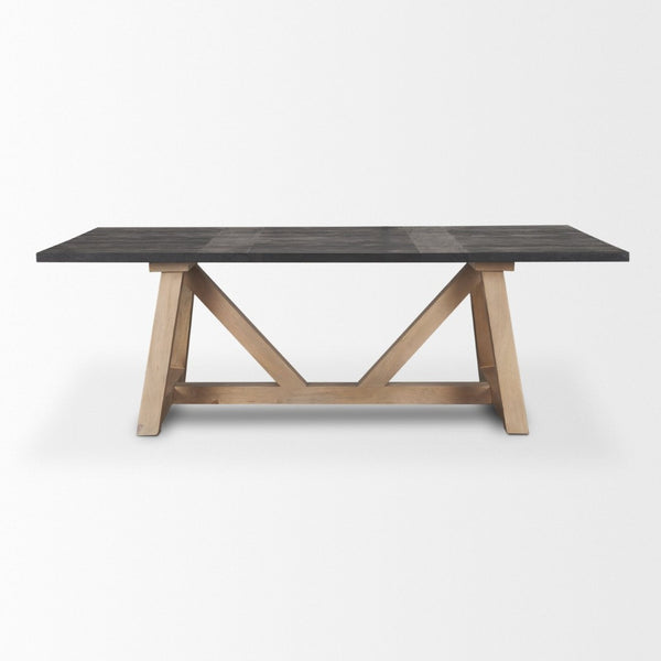 Mercana Rialto Elegant Two-Tone Solid Wood Dining Table for Modern and Traditional Spaces, 6-8 Seats 96" Black-Brown Wood Top | Lt Brown Wood Base 70558-AB