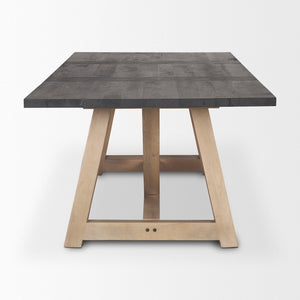 Mercana Rialto Elegant Two-Tone Solid Wood Dining Table for Modern and Traditional Spaces, 6-8 Seats 96" Black-Brown Wood Top | Lt Brown Wood Base 70558-AB