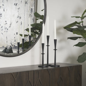 Mercana Qwin Elegant Cast Aluminum Candle Holder for Timeless Centerpieces and Modern Decor Enhancements Matte Black | Short 70716