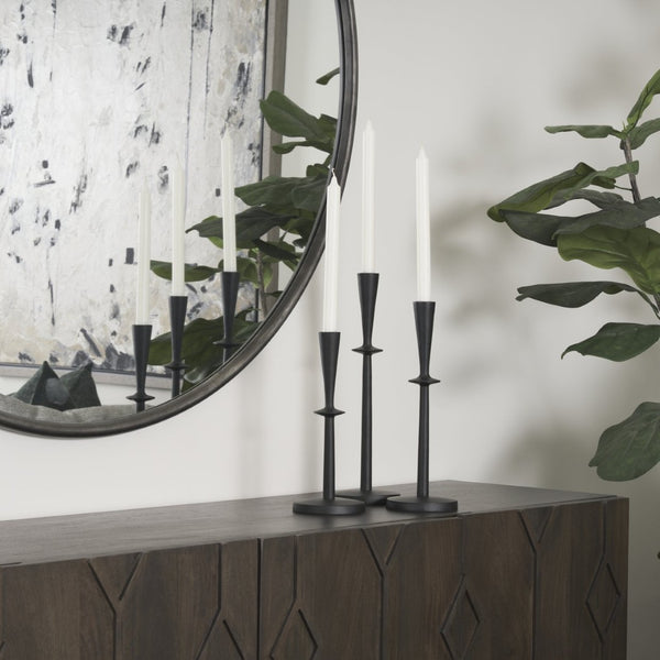 Mercana Qwin Elegant Cast Aluminum Candle Holder for Timeless Centerpieces and Modern Decor Enhancements Matte Black | Tall 70718