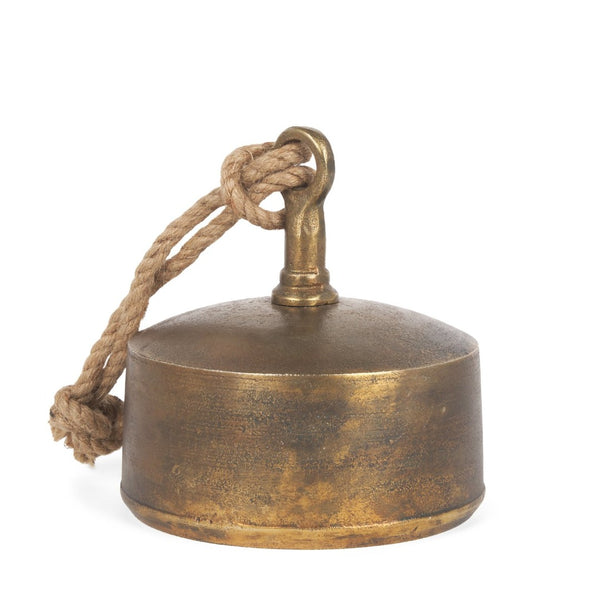 Mercana Quincy Decorative Bell Accent with Antiqued Finish and Natural Rope Handle for Timeless Charm Gold Metal | Large 70651