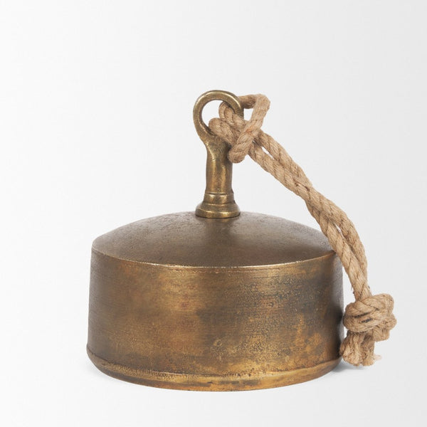 Mercana Quincy Decorative Bell Accent with Antiqued Finish and Natural Rope Handle for Timeless Charm Gold Metal | Large 70651