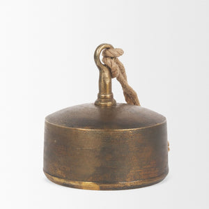 Mercana Quincy Decorative Bell Accent with Antiqued Finish and Natural Rope Handle for Timeless Charm Gold Metal | Large 70651