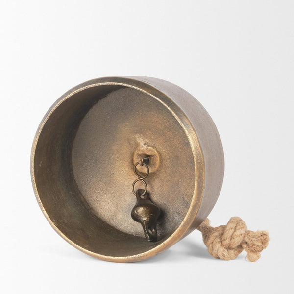 Mercana Quincy Decorative Bell Accent with Antiqued Finish and Natural Rope Handle for Timeless Charm Gold Metal | Large 70651