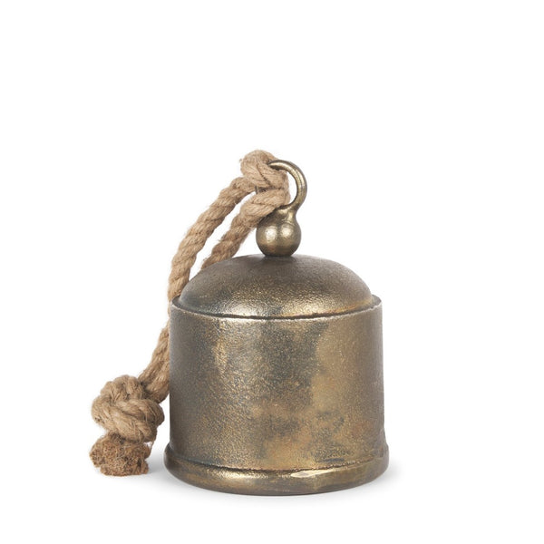 Mercana Quincy Decorative Bell Accent with Antiqued Finish and Natural Rope Handle for Timeless Charm Gold Metal | Medium 70652