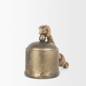 Mercana Quincy Decorative Bell Accent with Antiqued Finish and Natural Rope Handle for Timeless Charm Gold Metal | Medium 70652