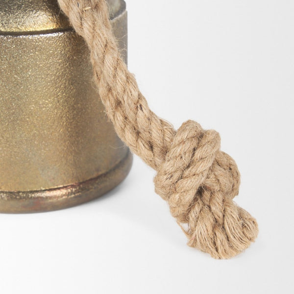 Mercana Quincy Decorative Bell Accent with Antiqued Finish and Natural Rope Handle for Timeless Charm Gold Metal | Medium 70652