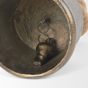 Mercana Quincy Decorative Bell Accent with Antiqued Finish and Natural Rope Handle for Timeless Charm Gold Metal | Medium 70652