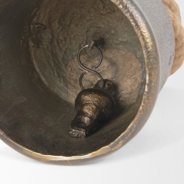 Mercana Quincy Decorative Bell Accent with Antiqued Finish and Natural Rope Handle for Timeless Charm Gold Metal | Medium 70652