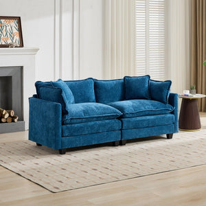 English Elm Cloud Modular Sofa Two Seat Chenille Upholstered Couch for Living Room Lounge Blue W1143P310494