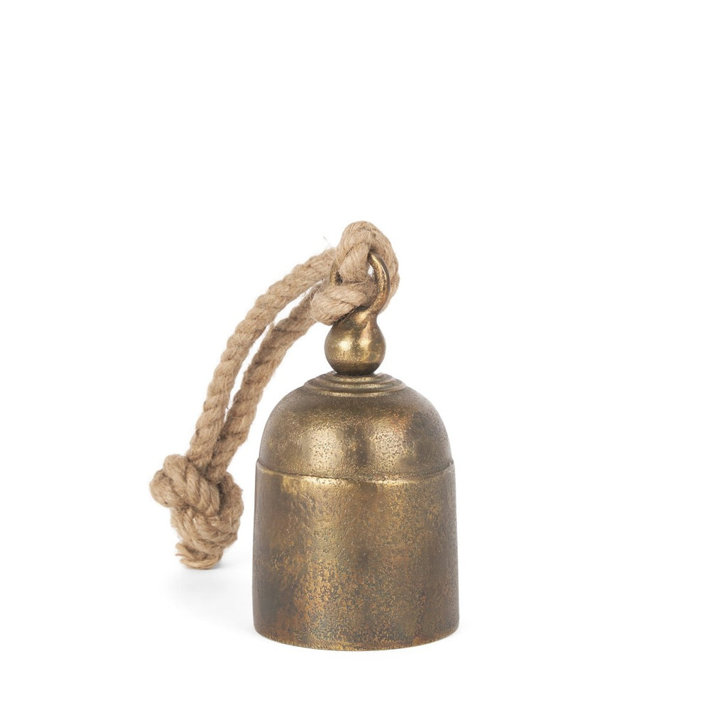 Mercana Quincy Decorative Bell Accent with Antiqued Finish and Natural Rope Handle for Timeless Charm Gold Metal | Small 70653