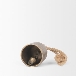 Mercana Quincy Decorative Bell Accent with Antiqued Finish and Natural Rope Handle for Timeless Charm Gold Metal | Small 70653