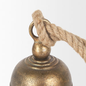 Mercana Quincy Decorative Bell Accent with Antiqued Finish and Natural Rope Handle for Timeless Charm Gold Metal | Small 70653