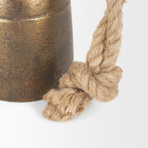 Mercana Quincy Decorative Bell Accent with Antiqued Finish and Natural Rope Handle for Timeless Charm Gold Metal | Small 70653