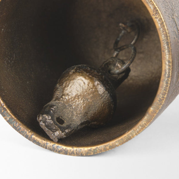 Mercana Quincy Decorative Bell Accent with Antiqued Finish and Natural Rope Handle for Timeless Charm Gold Metal | Small 70653