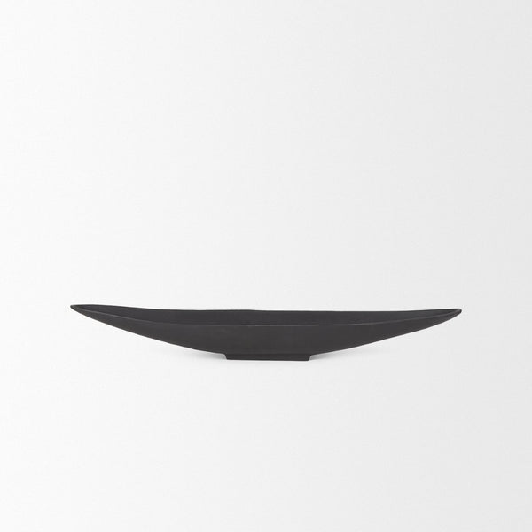 Mercana Piero Decorative Canoe-Shaped Bowl: Sculptural Aluminum Accent for Modern Tabletop Elegance Matte Black Metal | Small 70657