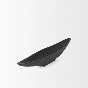 Mercana Piero Decorative Canoe-Shaped Bowl: Sculptural Aluminum Accent for Modern Tabletop Elegance Matte Black Metal | Small 70657