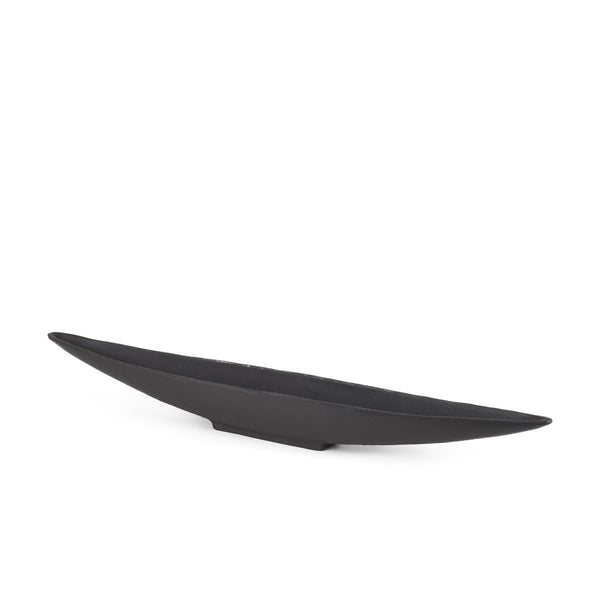 Mercana Piero Decorative Canoe-Shaped Bowl: Sculptural Aluminum Accent for Modern Tabletop Elegance Matte Black Metal | Large 70658