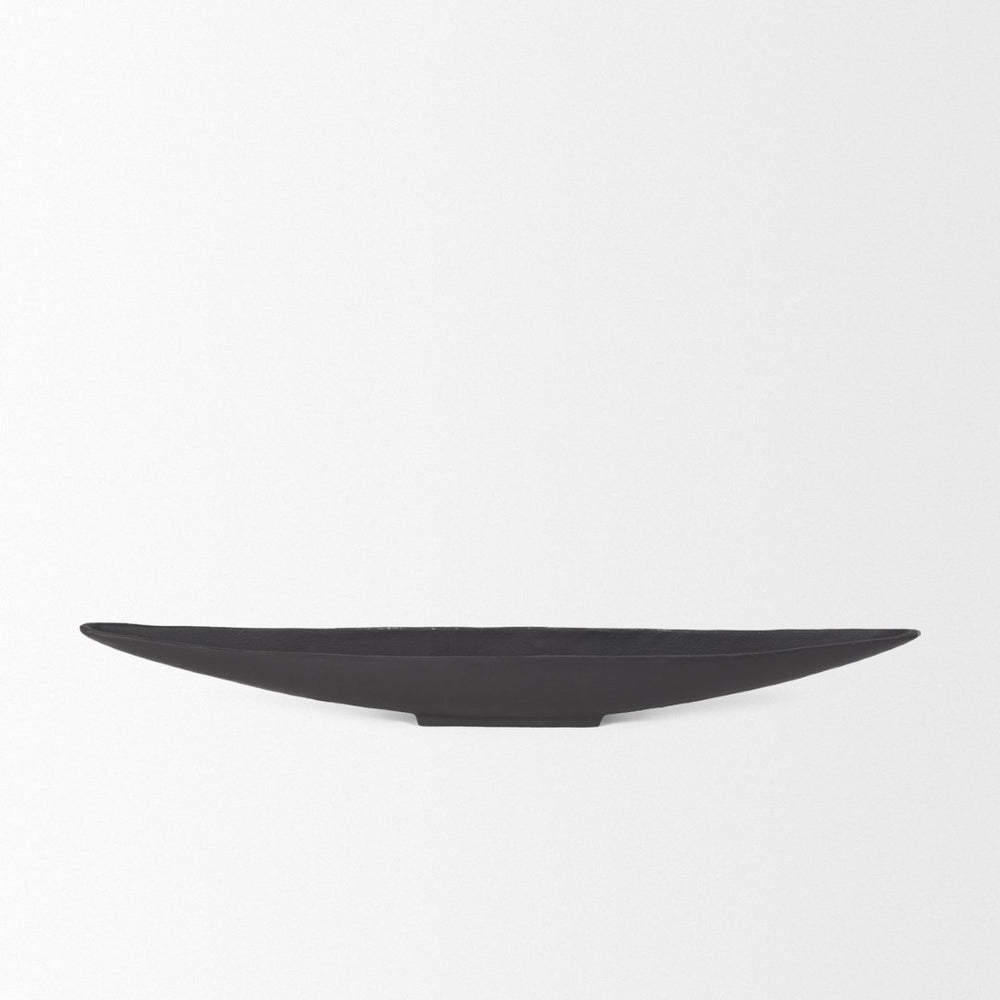 Mercana Piero Decorative Canoe-Shaped Bowl: Sculptural Aluminum Accent for Modern Tabletop Elegance Matte Black Metal | Large 70658
