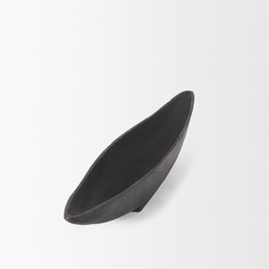 Mercana Piero Decorative Canoe-Shaped Bowl: Sculptural Aluminum Accent for Modern Tabletop Elegance Matte Black Metal | Large 70658