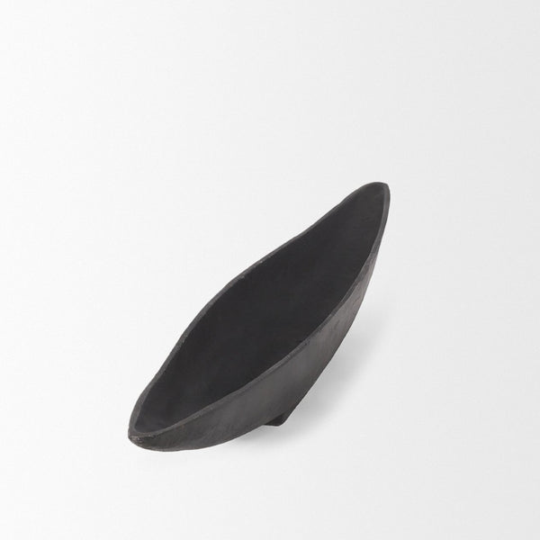 Mercana Piero Decorative Canoe-Shaped Bowl: Sculptural Aluminum Accent for Modern Tabletop Elegance Matte Black Metal | Large 70658