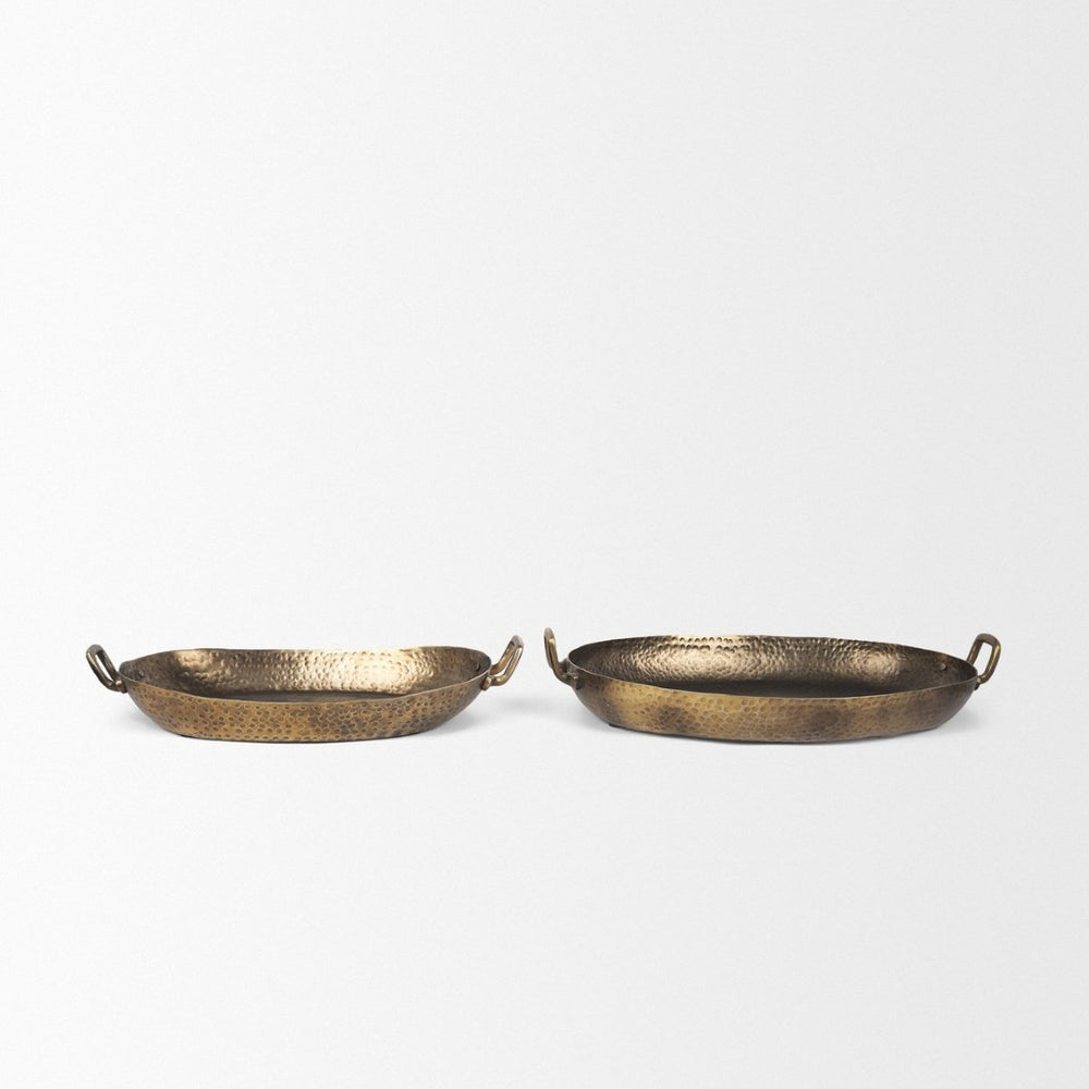 Mercana Pama Hammered Decorative Trays Set of 2 - Elegant Rustic Metal Accent for Home Decor and Styling 70668