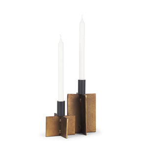 Pia Antiqued Gold with Black Metal Taper Candleholder - Set of 2 70669 Mercana