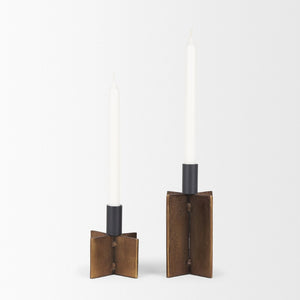 Mercana Pia Elegant Taper Candleholders Set of 2 - Modern Rustic Design for Stylish Home Décor Accents Antiqued Gold | Matte Black 70669