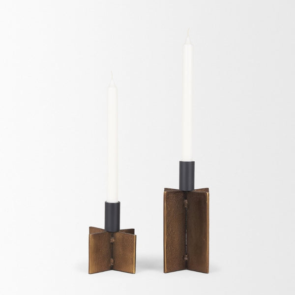 Mercana Pia Elegant Taper Candleholders Set of 2 - Modern Rustic Design for Stylish Home Décor Accents Antiqued Gold | Matte Black 70669