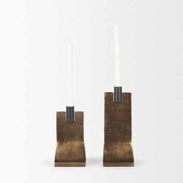 Mercana Polli Elegant Metal Taper Candleholders Set of 2 - Timeless Design for Modern and Rustic Spaces Antiqued Gold | Matte Black 70670