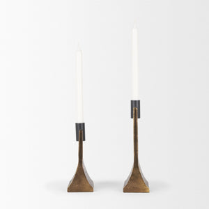 Mercana Polli Elegant Metal Taper Candleholders Set of 2 - Timeless Design for Modern and Rustic Spaces Antiqued Gold | Matte Black 70670