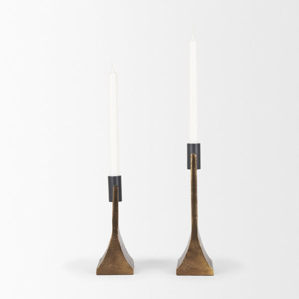 Mercana Polli Elegant Metal Taper Candleholders Set of 2 - Timeless Design for Modern and Rustic Spaces Antiqued Gold | Matte Black 70670